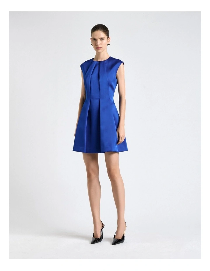Bonded Satin Sculptured Mini Dress in Blue image 1