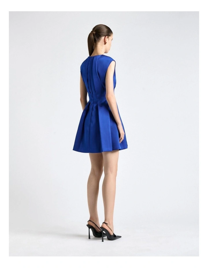 Bonded Satin Sculptured Mini Dress in Blue image 2