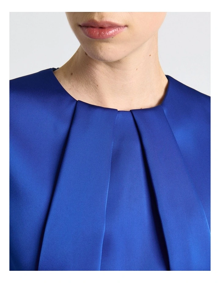 Bonded Satin Sculptured Mini Dress in Blue image 4