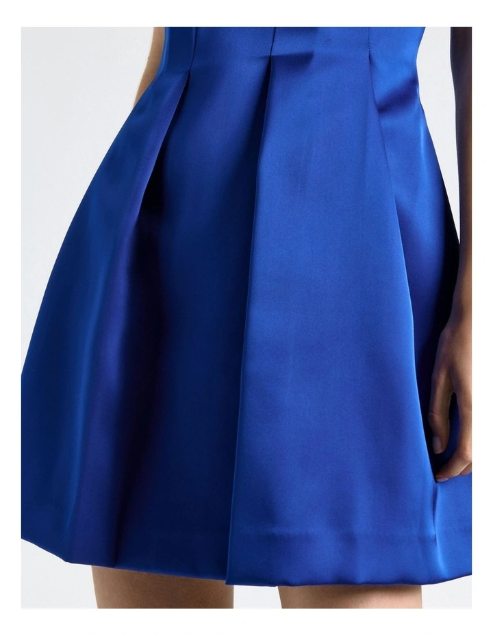Bonded Satin Sculptured Mini Dress in Blue image 5