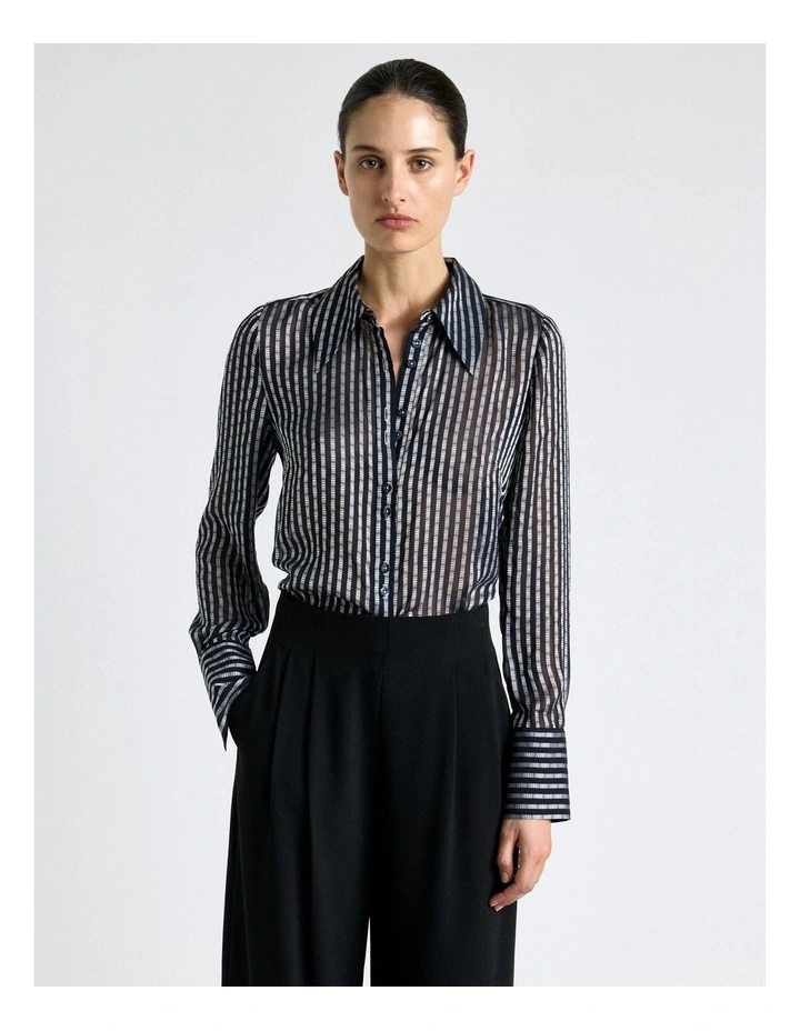 Burnout Textured Stripe Shirt in Blue image 3