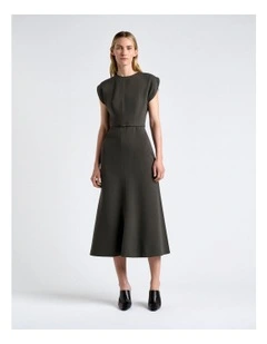 Acetate Crepe Petal Sleeve Dress in Green