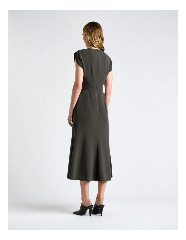 Acetate Crepe Petal Sleeve Dress in Green image 2