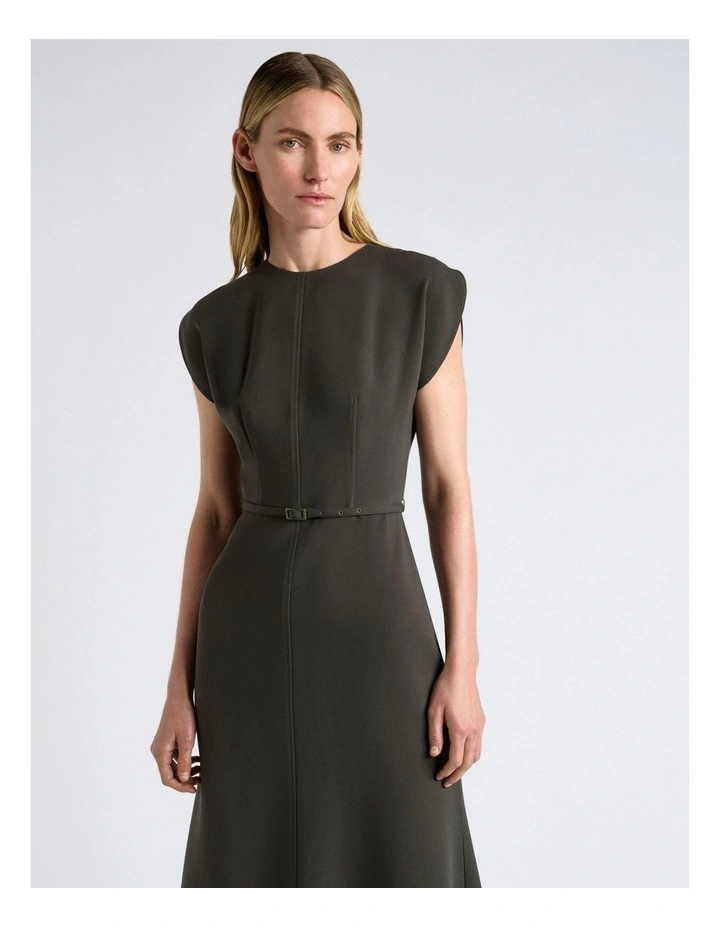 Acetate Crepe Petal Sleeve Dress in Green image 3