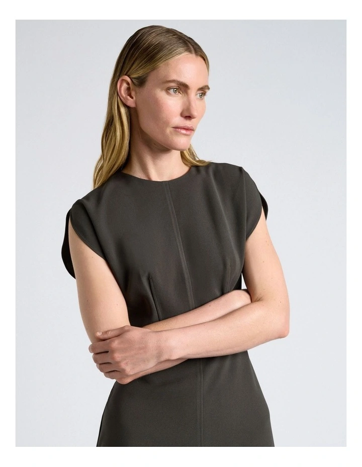 Acetate Crepe Petal Sleeve Dress in Green image 4