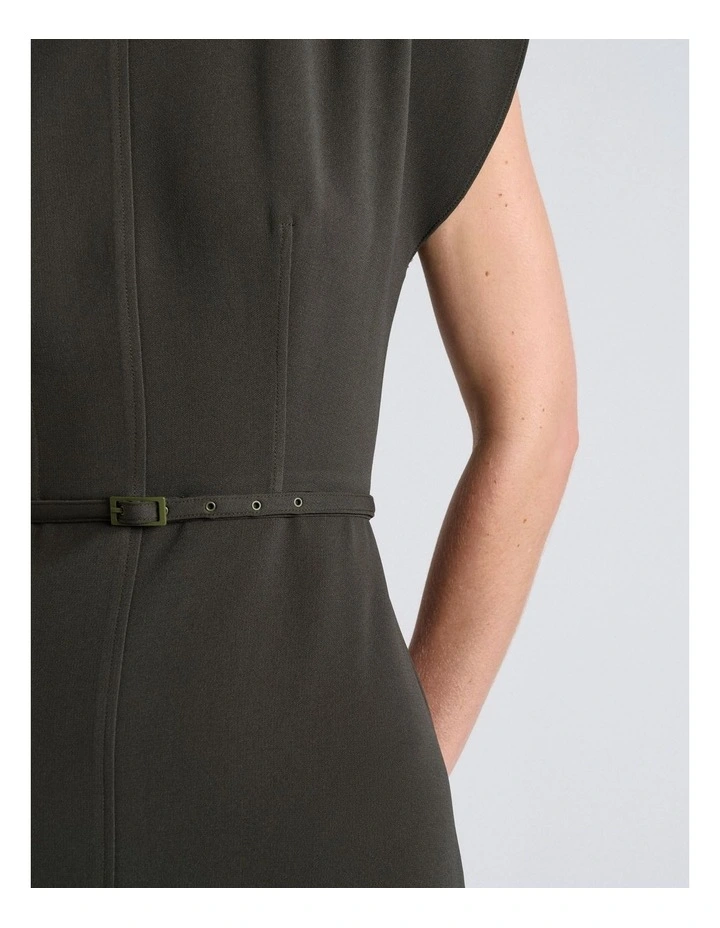 Acetate Crepe Petal Sleeve Dress in Green image 5