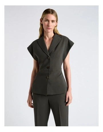 Acetate Crepe Relaxed Shoulder Waistcoat in Green