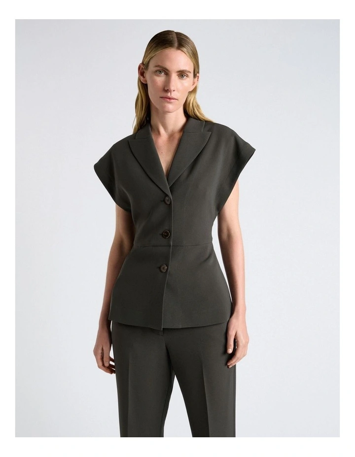 Acetate Crepe Relaxed Shoulder Waistcoat in Green image 1