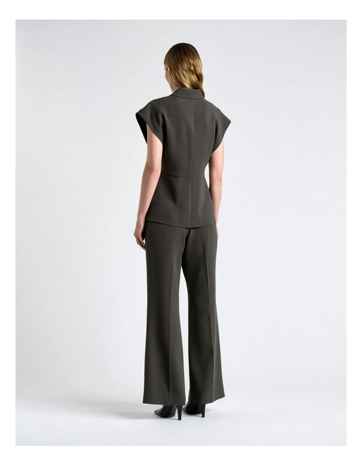 Acetate Crepe Relaxed Shoulder Waistcoat in Green image 2