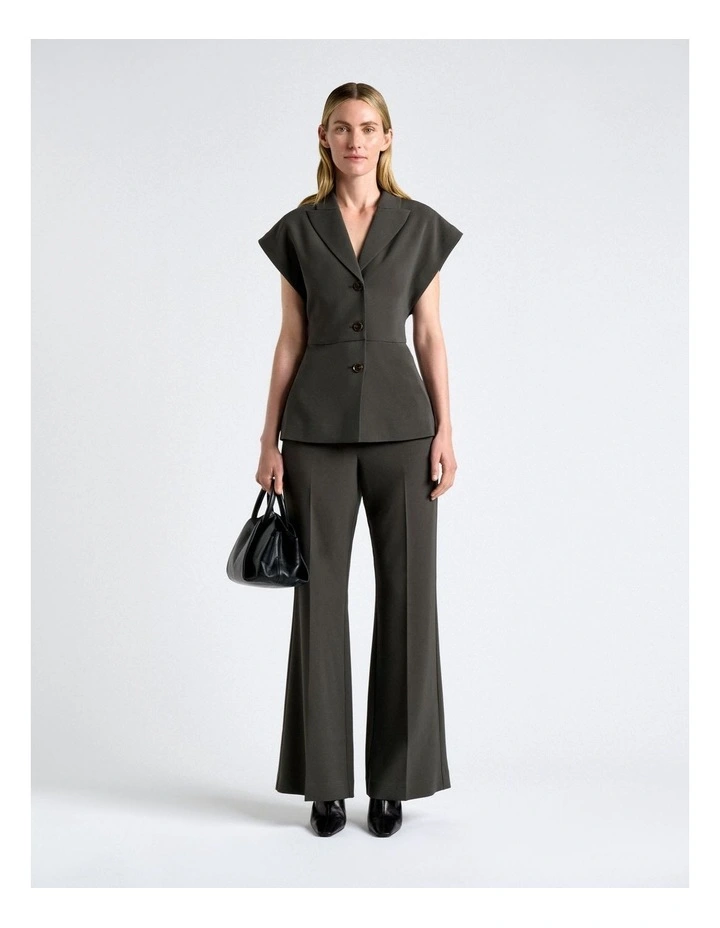 Acetate Crepe Relaxed Shoulder Waistcoat in Green image 3