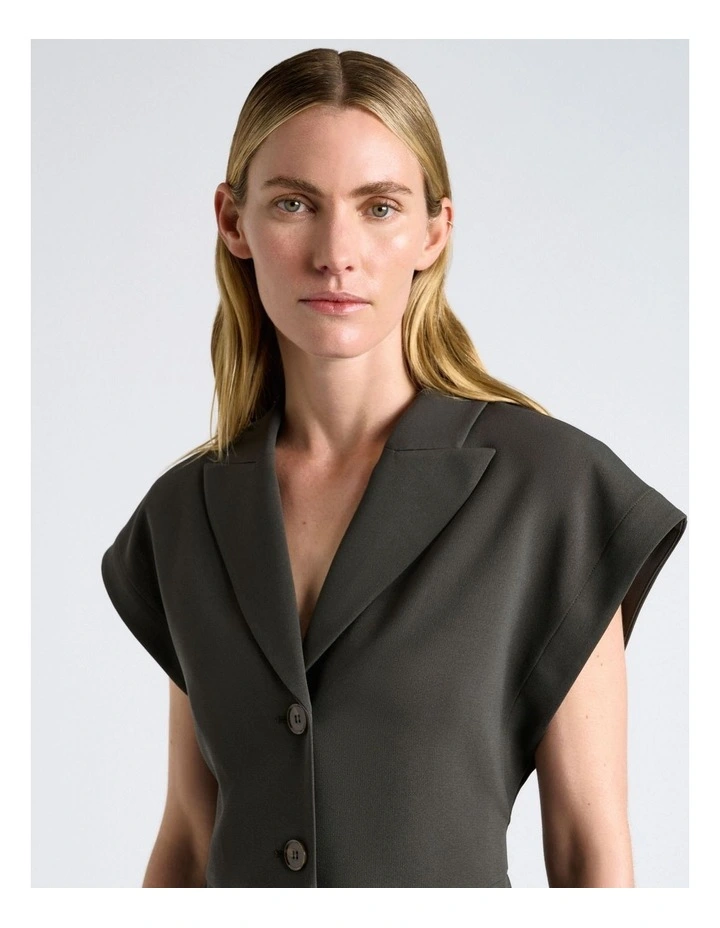 Acetate Crepe Relaxed Shoulder Waistcoat in Green image 4