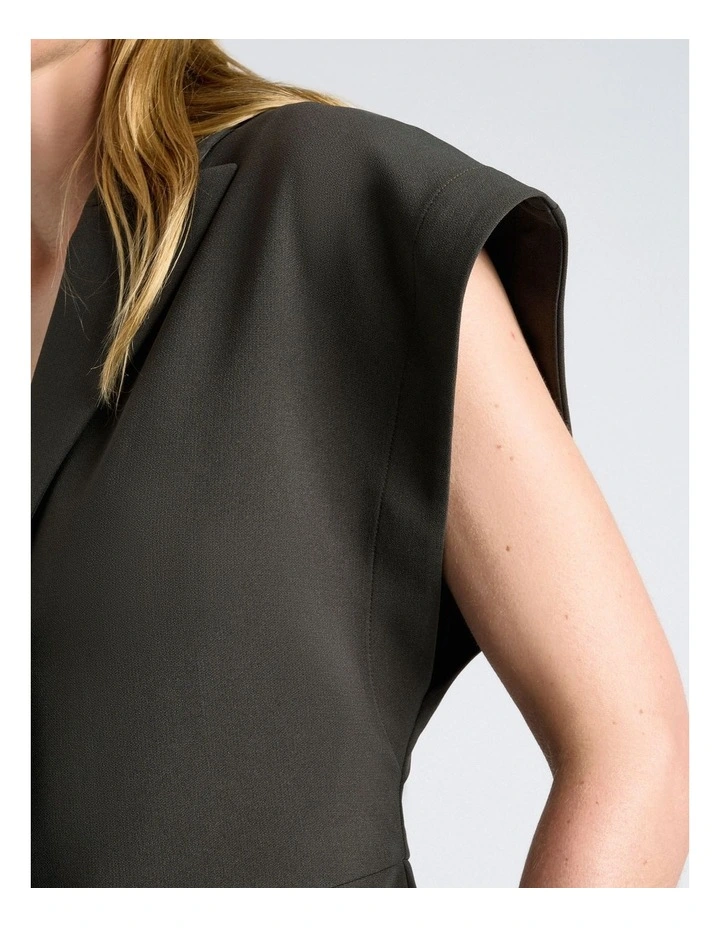 Acetate Crepe Relaxed Shoulder Waistcoat in Green image 5