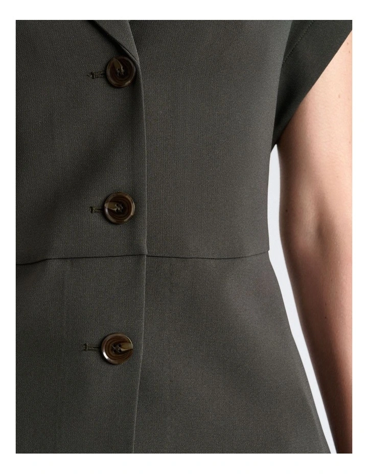 Acetate Crepe Relaxed Shoulder Waistcoat in Green image 6