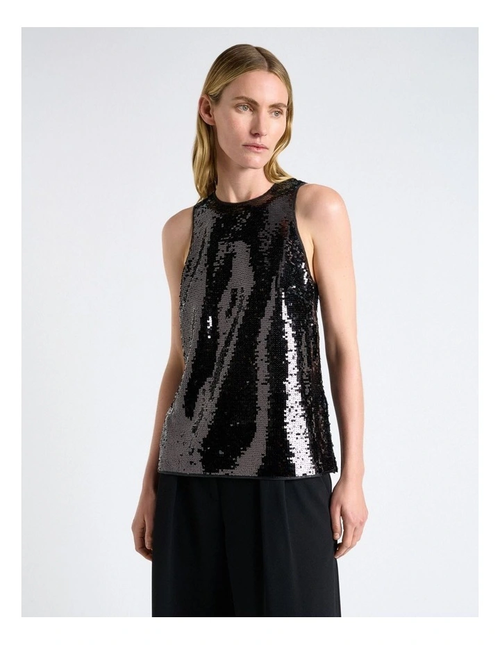 Sequin Racer Tank in Black image 1