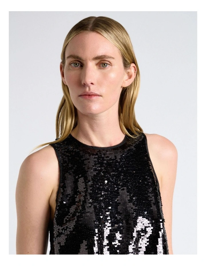 Sequin Racer Tank in Black image 3