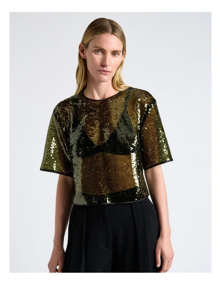 Sequin Tee in Green image 1