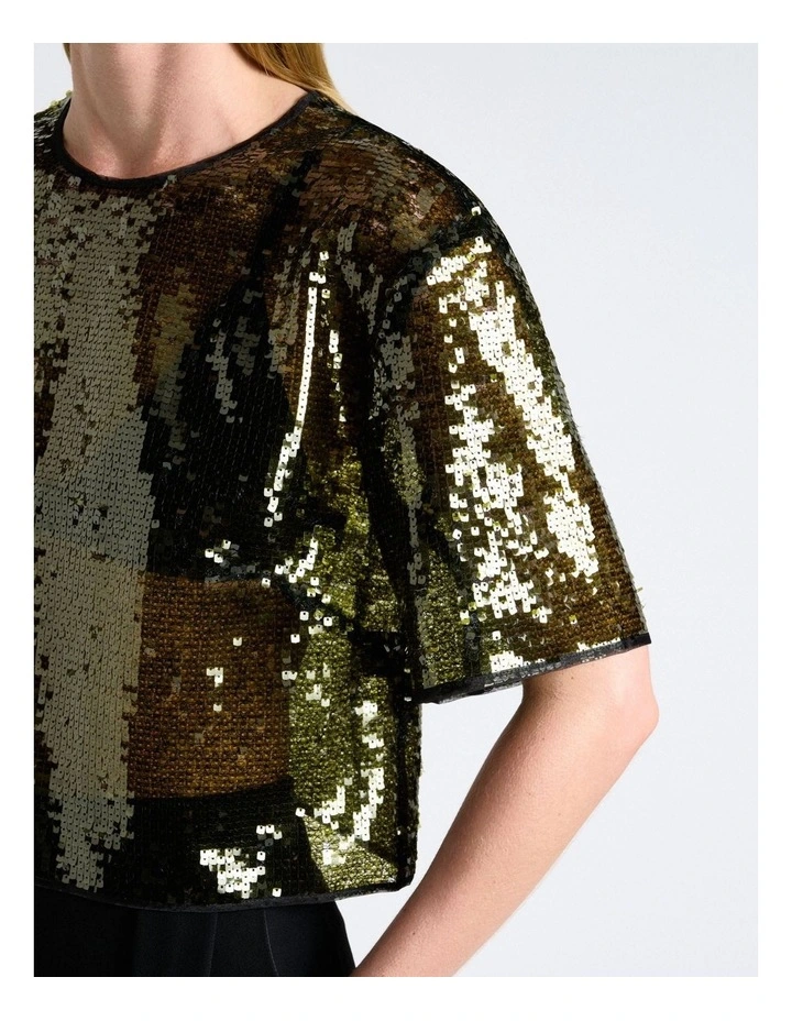 Sequin Tee in Green image 3
