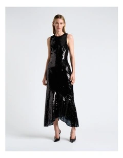 Sequin Shaped Midi Dress in Black