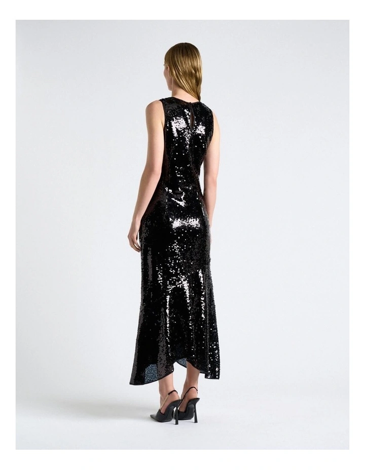 Sequin Shaped Midi Dress in Black image 2