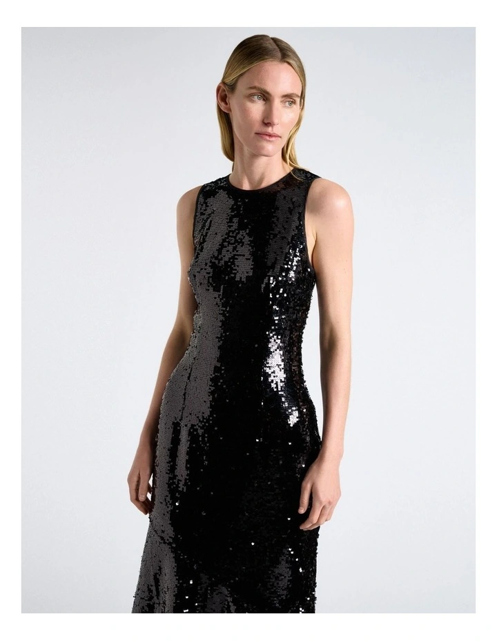 Sequin Shaped Midi Dress in Black image 3