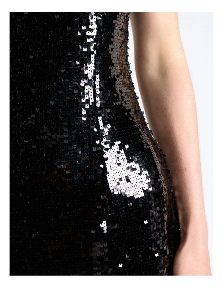 Sequin Shaped Midi Dress in Black image 4