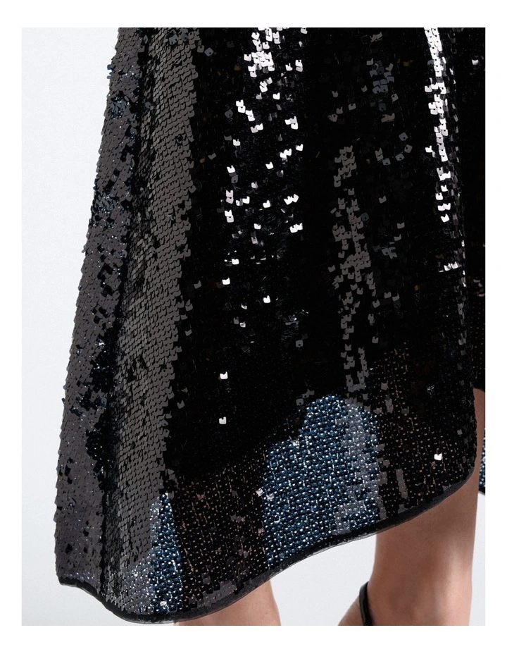 Sequin Shaped Midi Dress in Black image 5