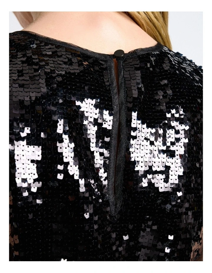 Sequin Shaped Midi Dress in Black image 6