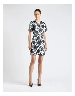 Graphic Floral Satin Mini Dress in Cream