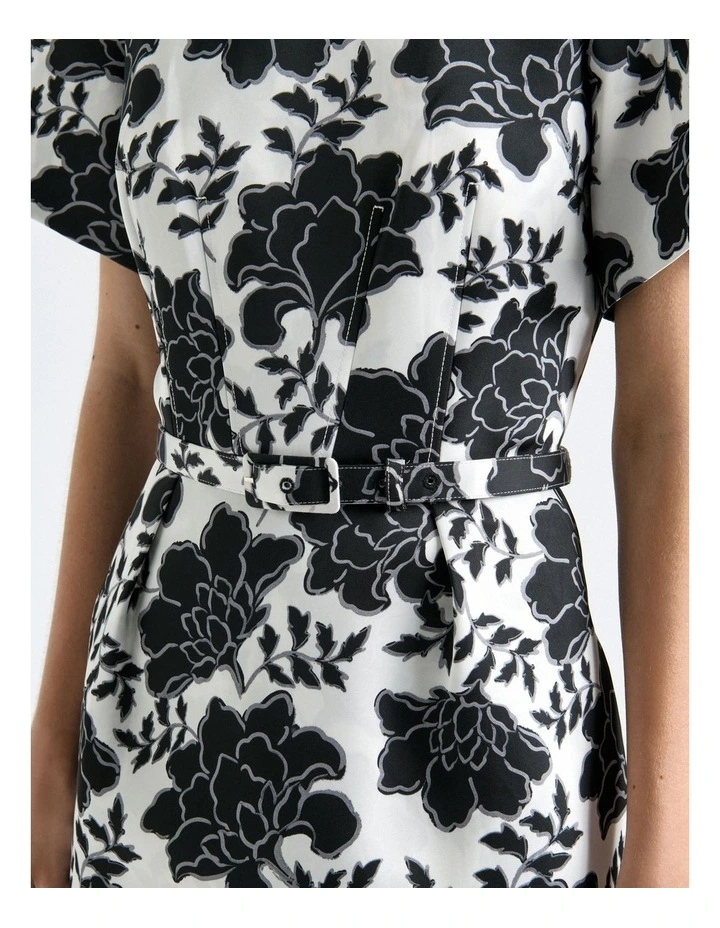Graphic Floral Satin Mini Dress in Cream image 4