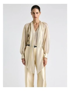 Silk Lurex Tie Neck Shirt in Gold