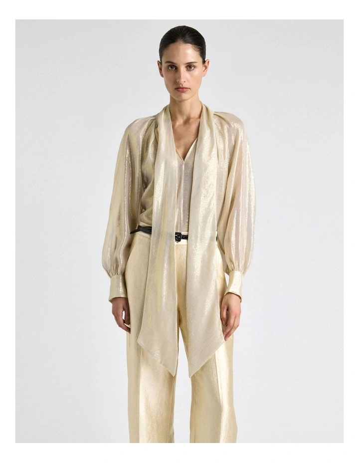 Silk Lurex Tie Neck Shirt in Gold image 1