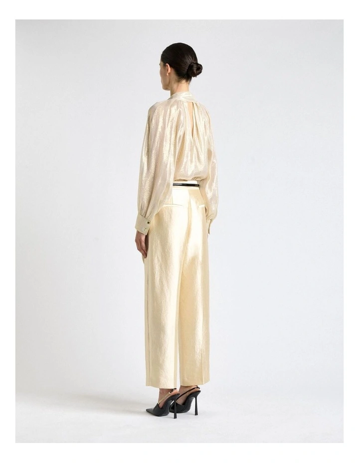 Silk Lurex Tie Neck Shirt in Gold image 2