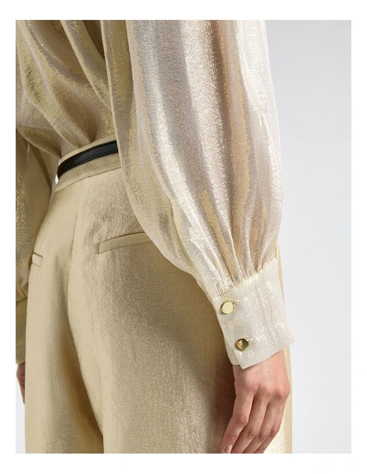 Silk Lurex Tie Neck Shirt in Gold image 5