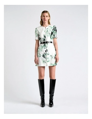 Graphic Blooms Zip Mini Dress in White