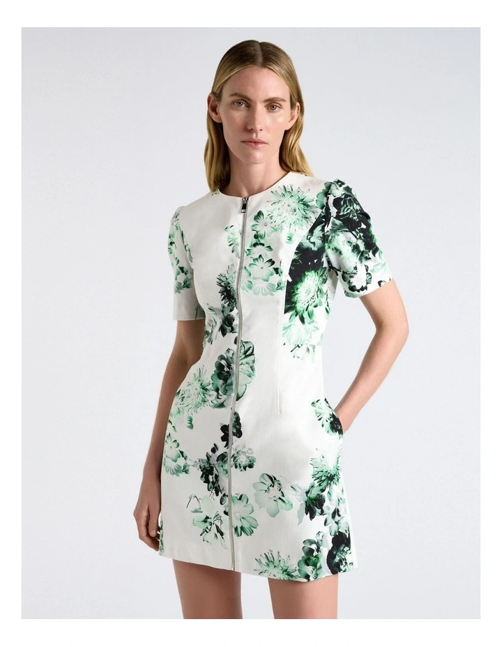 Graphic Blooms Zip Mini Dress image 3