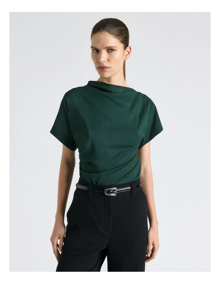 Stretch Viscose Drape Neck Top in Green image 3