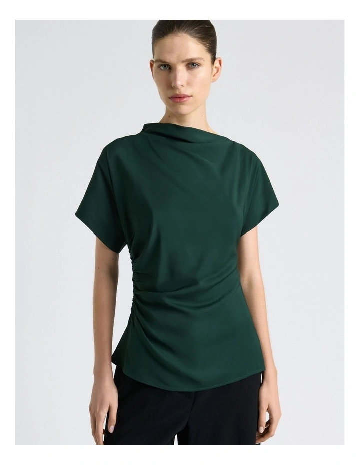Stretch Viscose Drape Neck Top in Green image 4