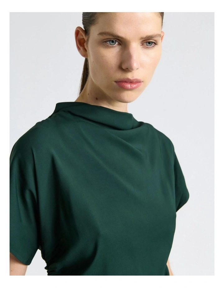 Stretch Viscose Drape Neck Top in Green image 5