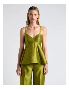 Viscose Lurex Peplum Top in Green