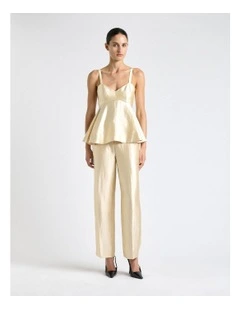 Metallic Crepe Peplum Top in Cream
