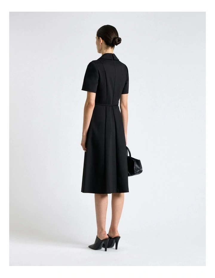Cotton Blend Belted Midi Dress in Black image 2