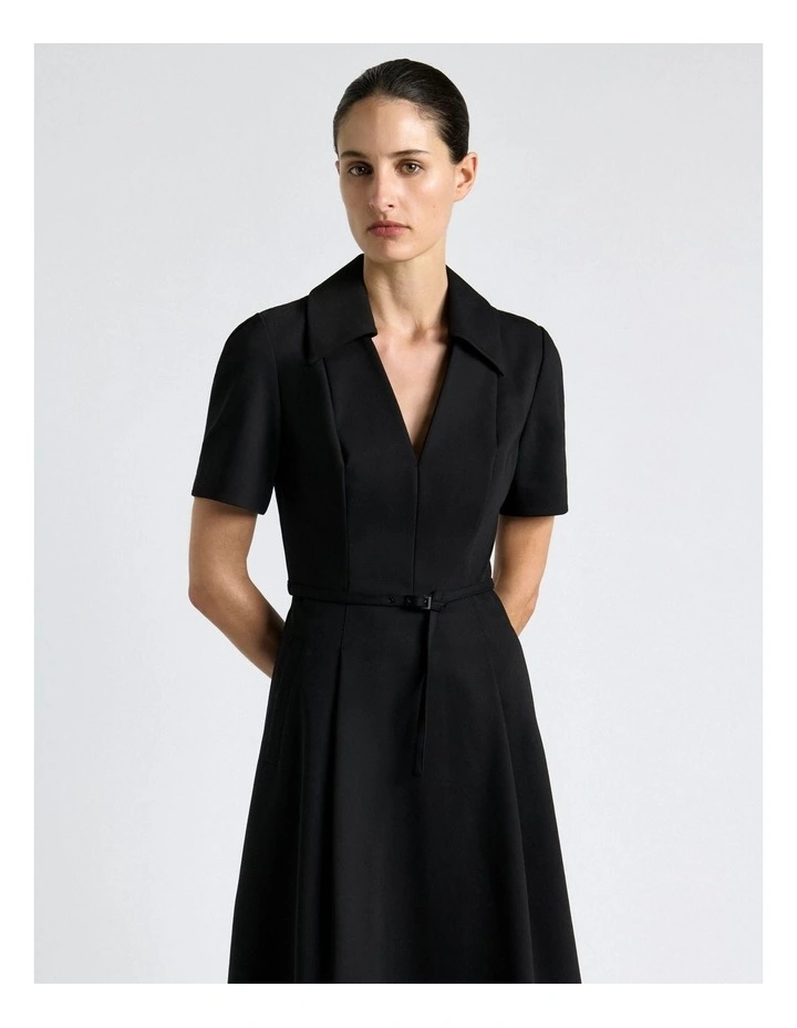 Cotton Blend Belted Midi Dress in Black image 3