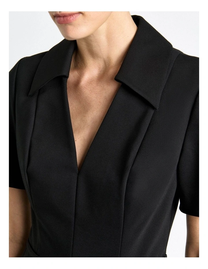 Cotton Blend Belted Midi Dress in Black image 4