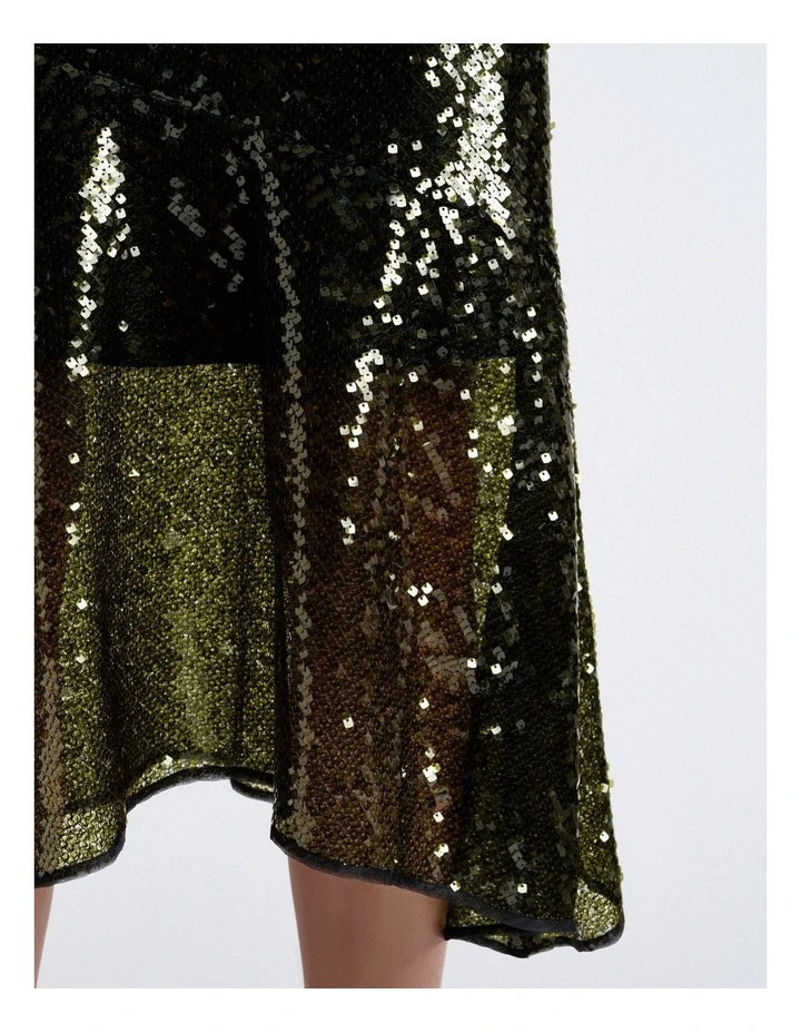 Sequin Strappy Midi Dress in Green image 5