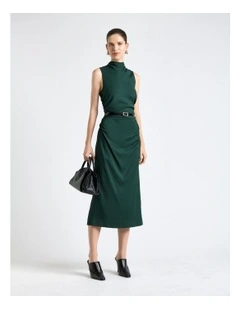 Stretch Viscose Tie Neck Dress in Green