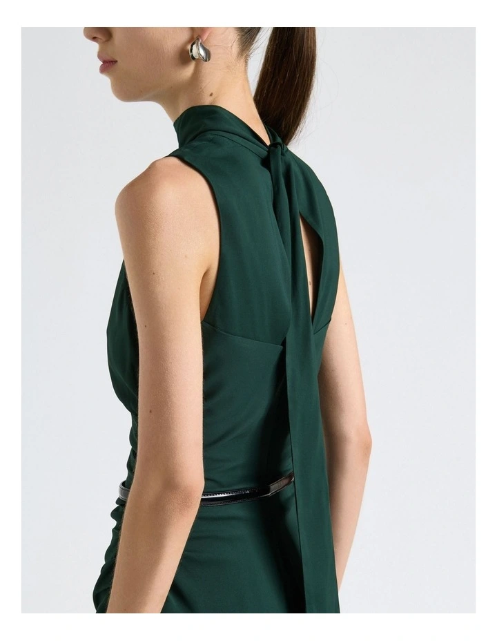 Stretch Viscose Tie Neck Dress in Green image 2