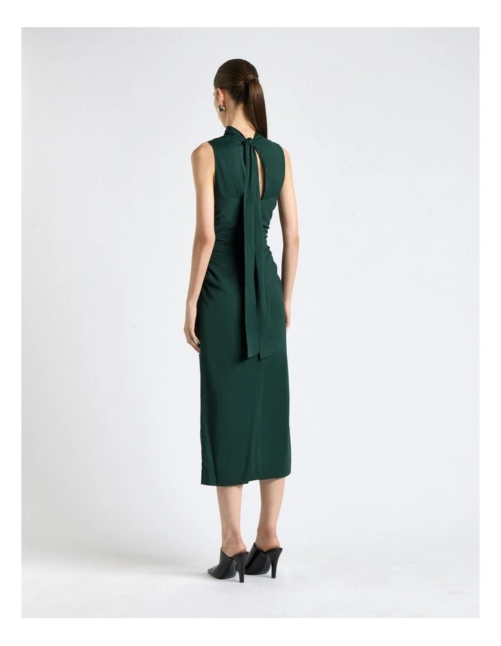 Stretch Viscose Tie Neck Dress in Green image 4