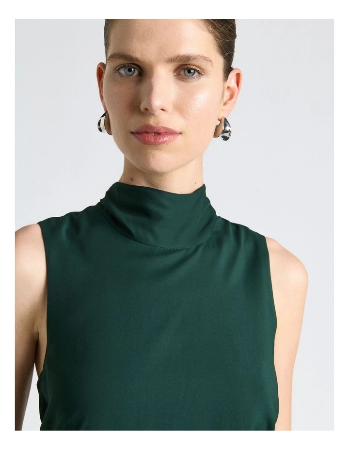 Stretch Viscose Tie Neck Dress in Green image 5