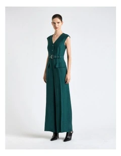 Pine Viscose Blend Sleeveless Jumpsuit