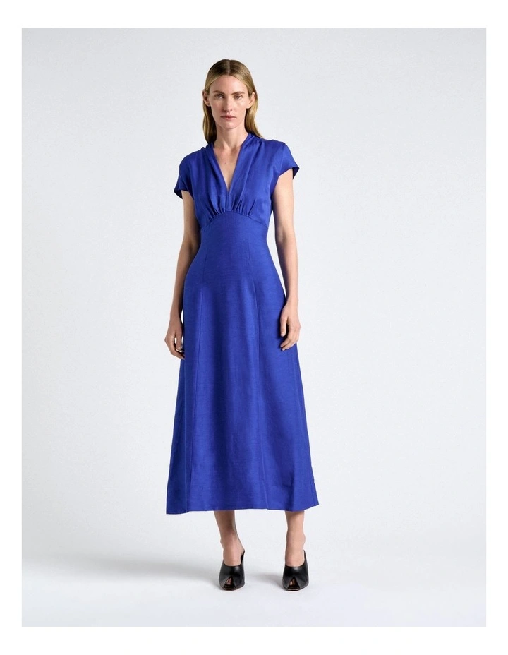 Viscose Blend Sculpted Bodice Dress in Bright Blue image 1